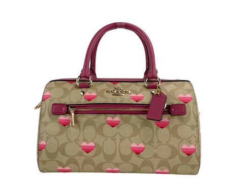 COACH (CA248) Heart Print Signature Leather Rowan Medium Satchel Handbag Purse